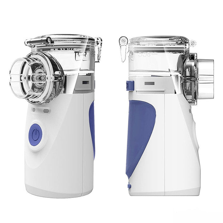 Close-up of portable nebulizer delivering fine, therapeutic mist for respiratory problems.