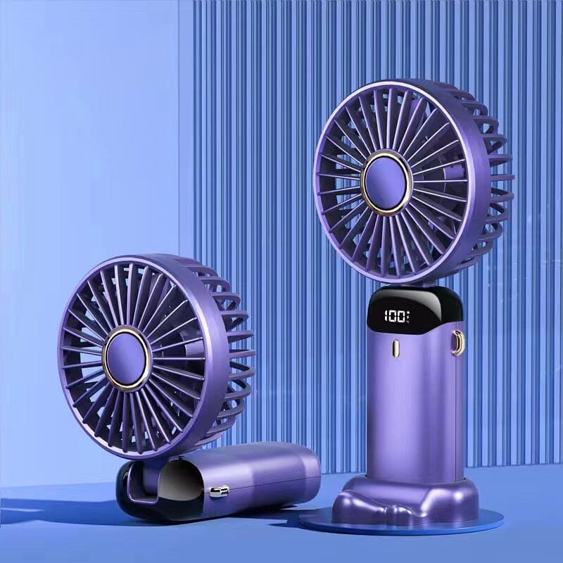 Portable cooling fan operating, showing a gentle breeze effect for personal use