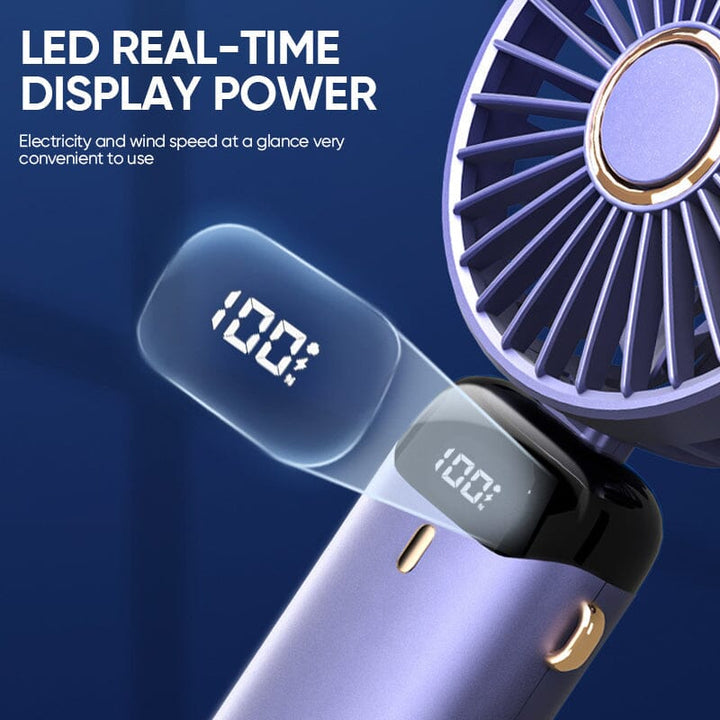 Compact white USB rechargeable personal fan, ideal for travel and outdoor cooling