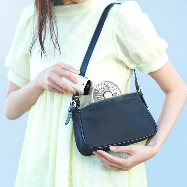 Group shot of portable USB fans in various colors: red, blue, green, and white