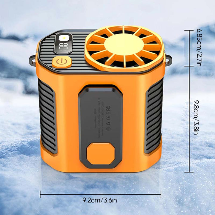 Hands-free cooling solution: waist fan with useful power bank and flashlight.