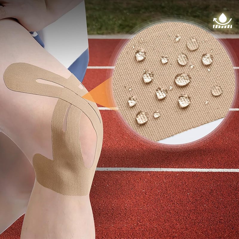 Package of unisex pre-cut kinesiology muscle support tape, essential for athletes