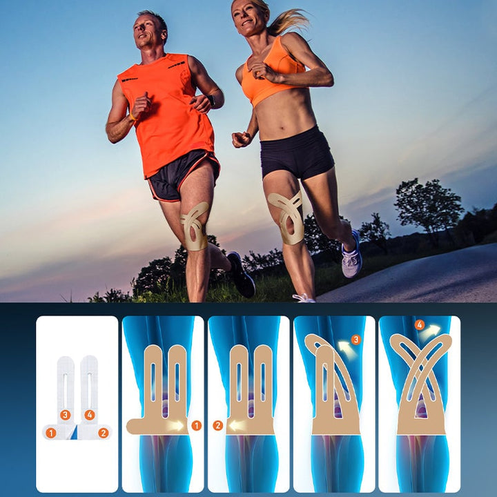 Stretchy pre-cut kinesiology tape in multiple colors, athletic injury prevention tool