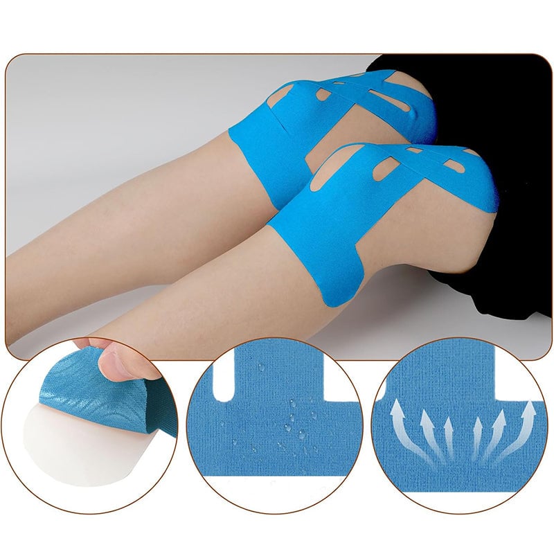 Close-up of black pre-cut kinesiology tape texture, ideal for sports support