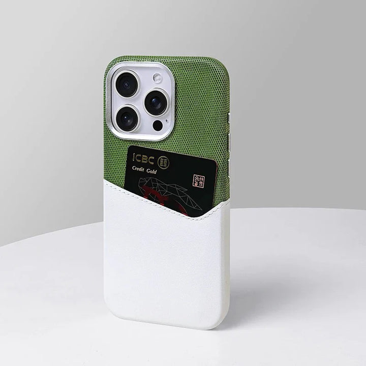 Magnetic leather card case displaying multiple card slots, highlighting its practical card holder features.