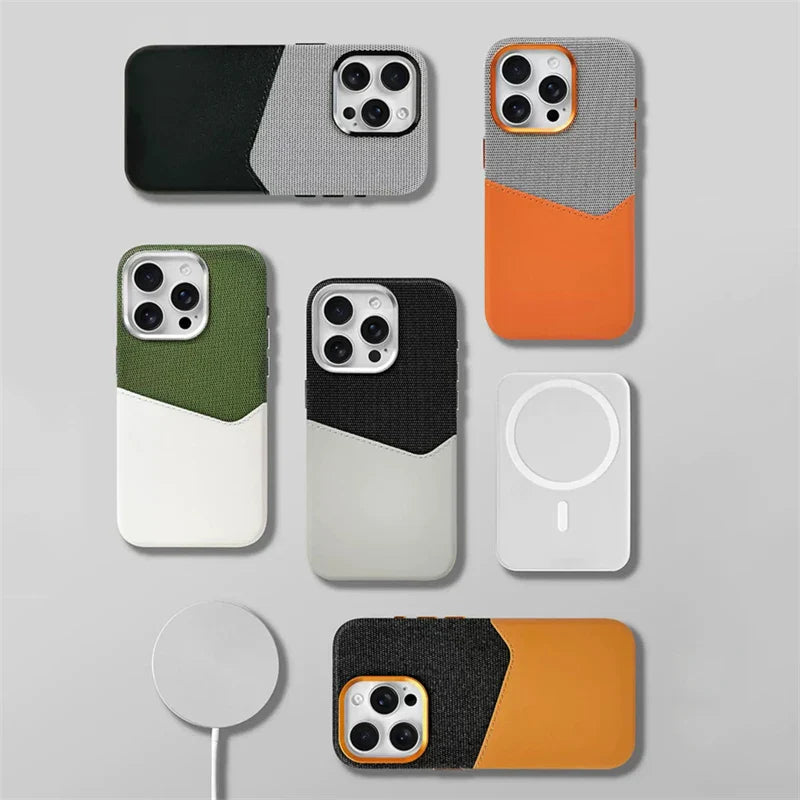 Elegant premium leather magnetic card case, presented as a sophisticated unisex phone accessory.