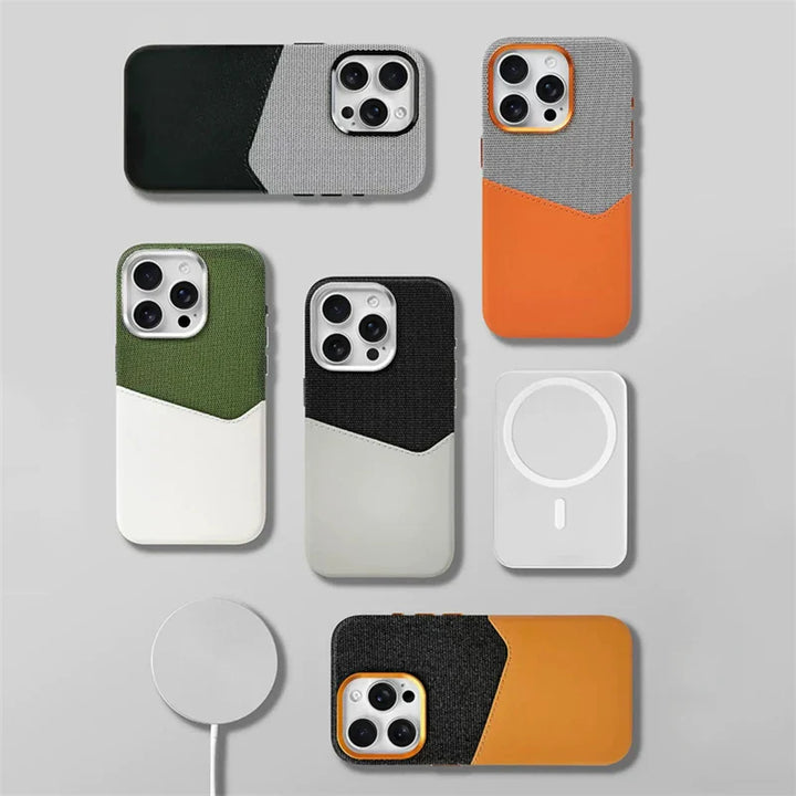 Elegant premium leather magnetic card case, presented as a sophisticated unisex phone accessory.