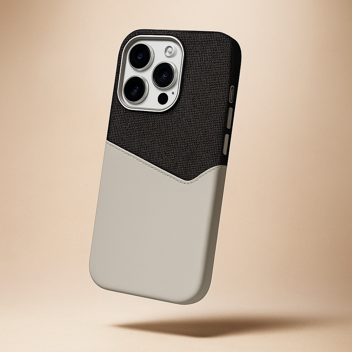 Close-up of a slim unisex magnetic card holder, demonstrating the fine leather texture.