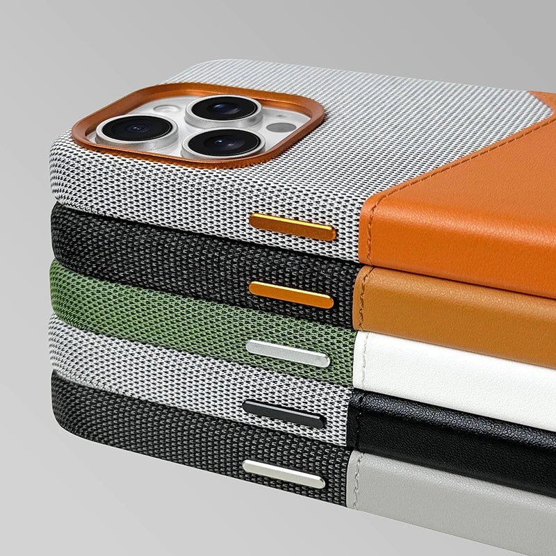 Detailed shot of the magnetic closure on a premium leather card holder, ensuring card security.