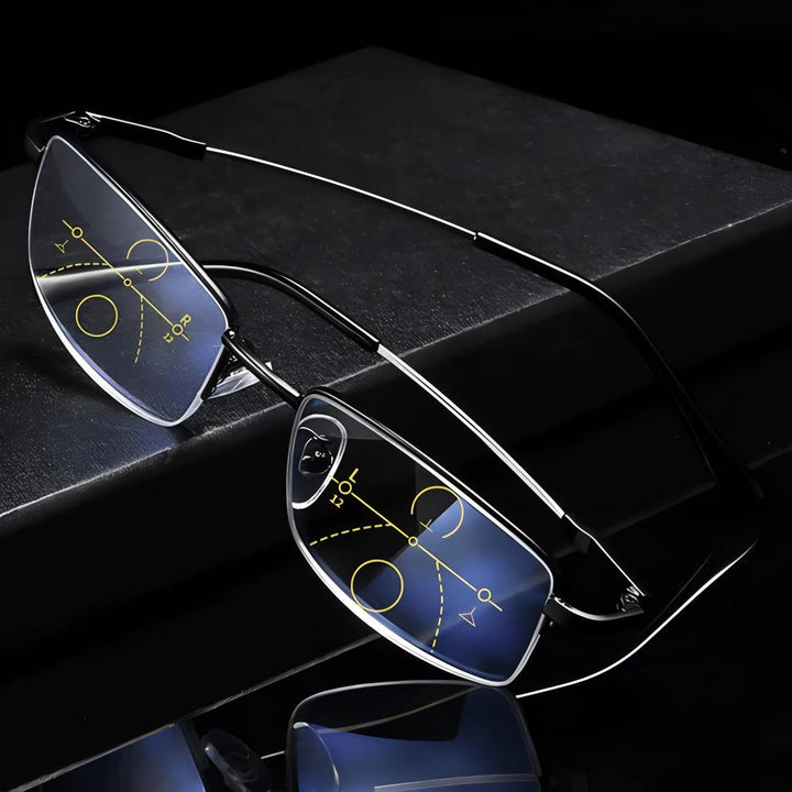 Unisex progressive multifocal reading & distance glasses for clear adaptive vision.