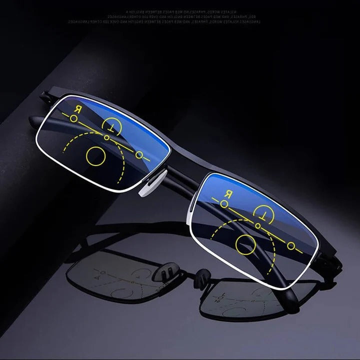 Digital progressive reading glasses, unisex, with anti-glare, blue light & UV protection.