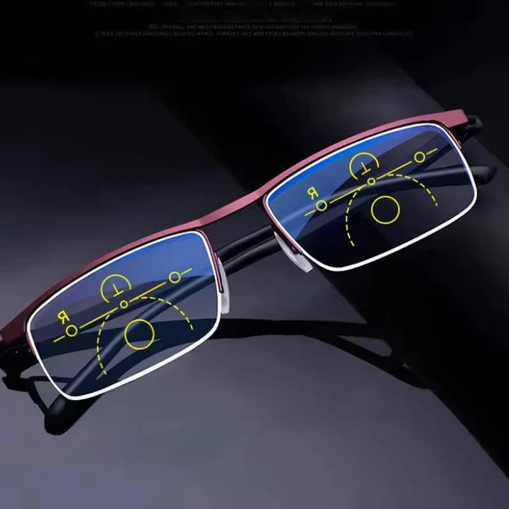 Lightweight progressive reading glasses, unisex, for all-day comfort, blue light & UV shield.