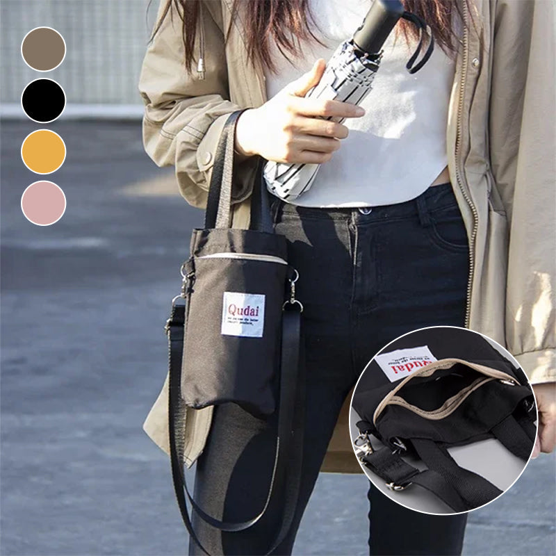 Unisex PU leather water bottle carrier bag for outdoor activities & travel, holds hydration bottle.