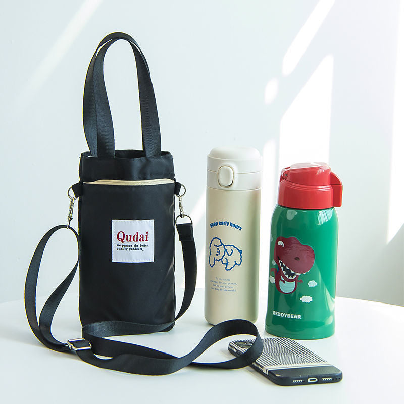 Cycling water bottle bag, black PU leather, secure and easy to carry on bike rides.