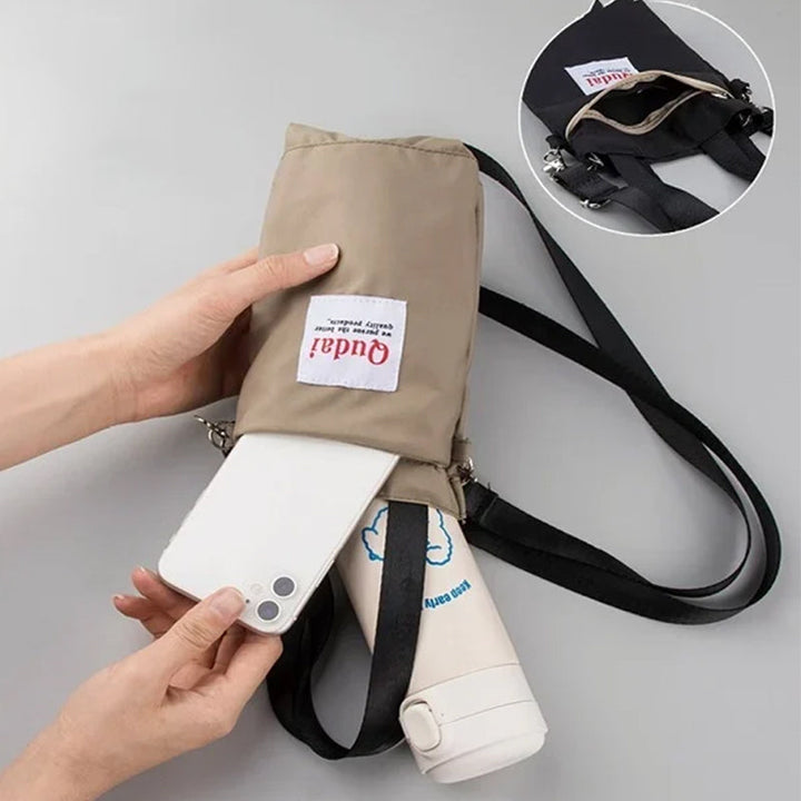 Travel-friendly water bottle carrier, durable PU leather, suitable for all ages.