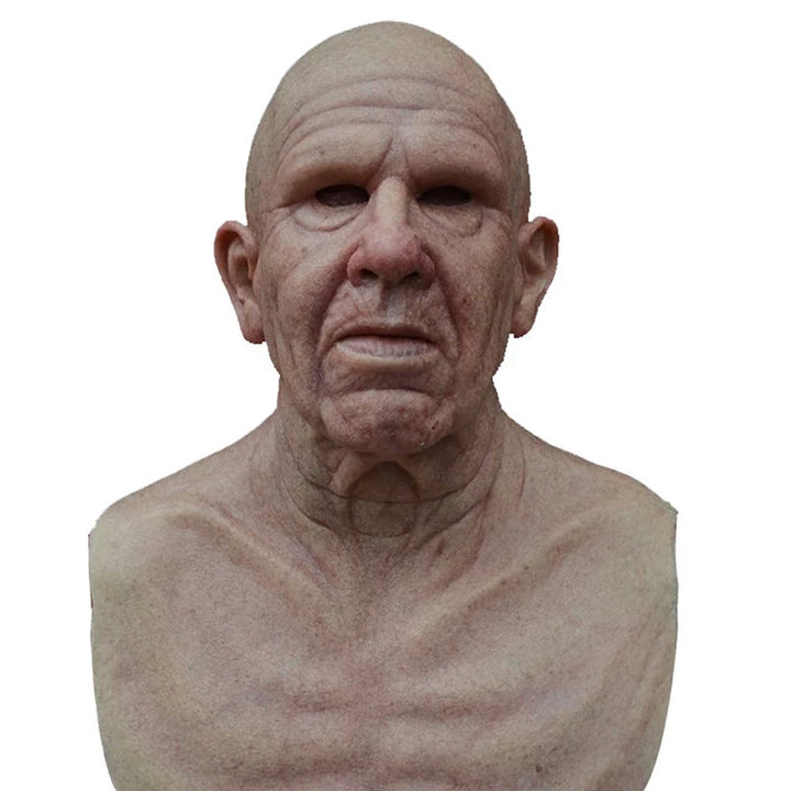 Close-up of a realistic unisex Halloween latex mask, intricate details