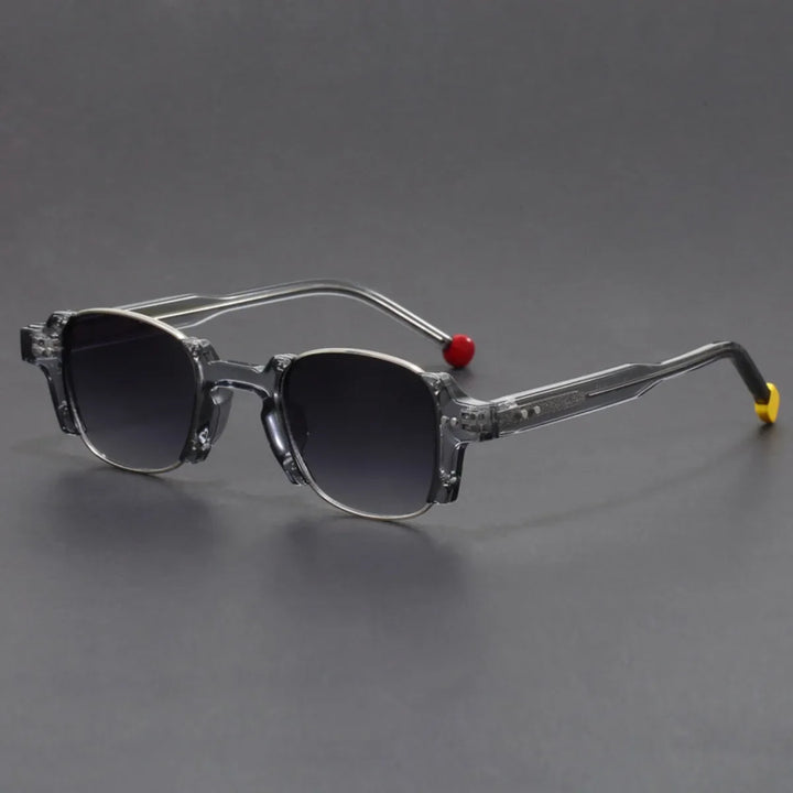 Unisex rectangular half-rim sunglasses with gradient lenses, offering modern style and UV protection.