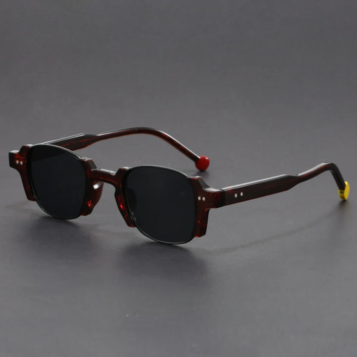 Close-up of modern unisex rectangular half-rim sunglasses, highlighting the sleek design.