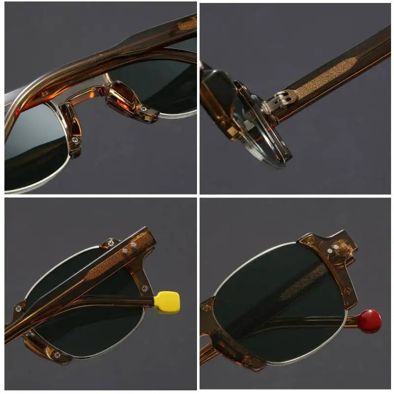 Gradient lens rectangular half-rim sunglasses, a versatile unisex eyewear choice.