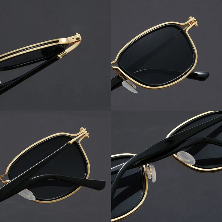 Side view of scratch-resistant unisex rectangular sunglasses, highlighting their lightweight design and UV400 lenses.