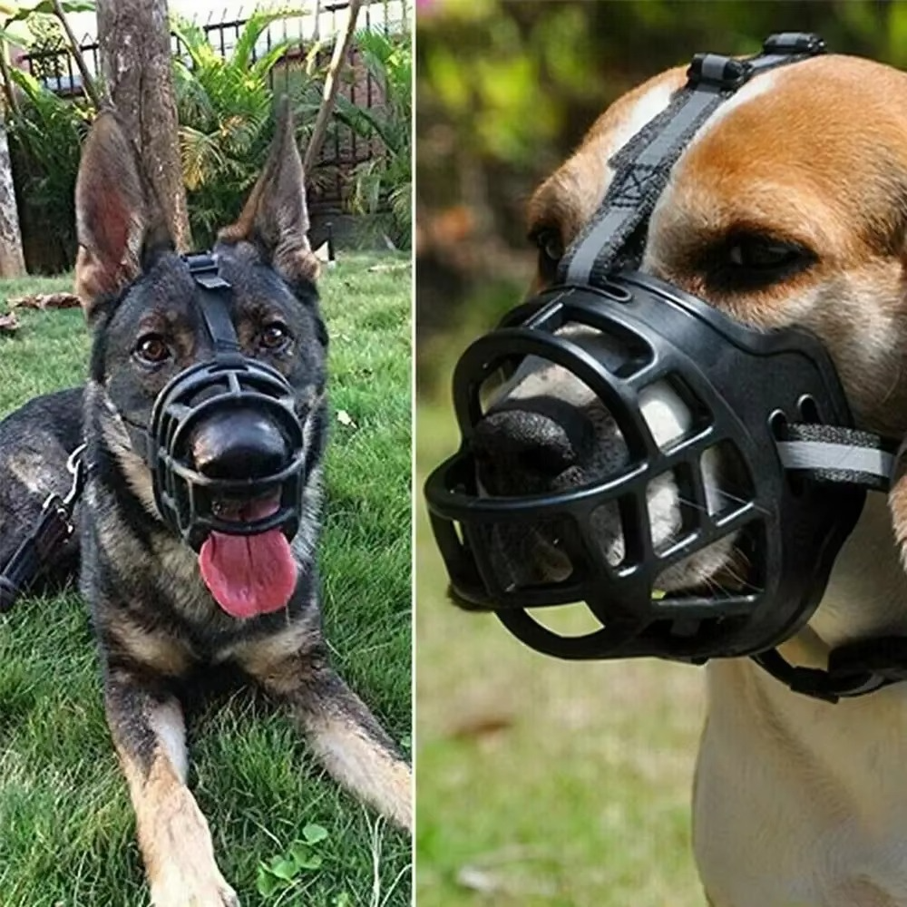 Reflective dog muzzle for enhanced pet safety during night walks. Breathable & anti-bite design ensures canine control.