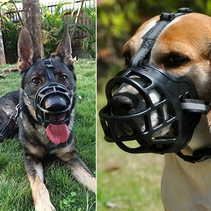 Reflective dog muzzle for enhanced pet safety during night walks. Breathable & anti-bite design ensures canine control.