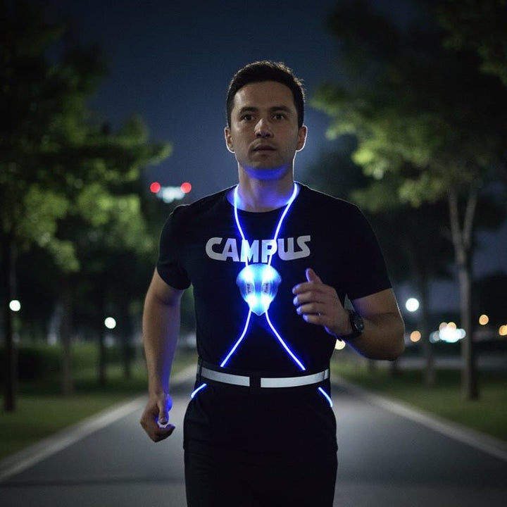 High-visibility reflective LED vest for running, cycling, & walking. Essential night safety gear, USB rechargeable.