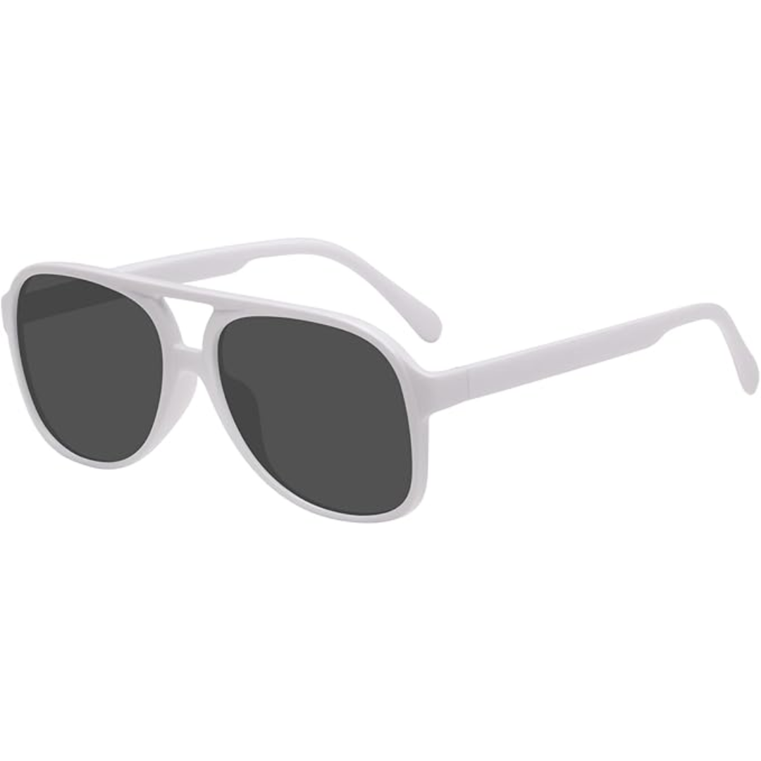 Close-up of retro aviator sunglasses, showcasing vintage design & UV400 lenses for sun protection.