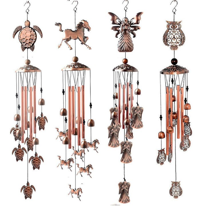 Bronze animal wind chime, designed for outdoor use, durable and charming garden accessory, retro appeal