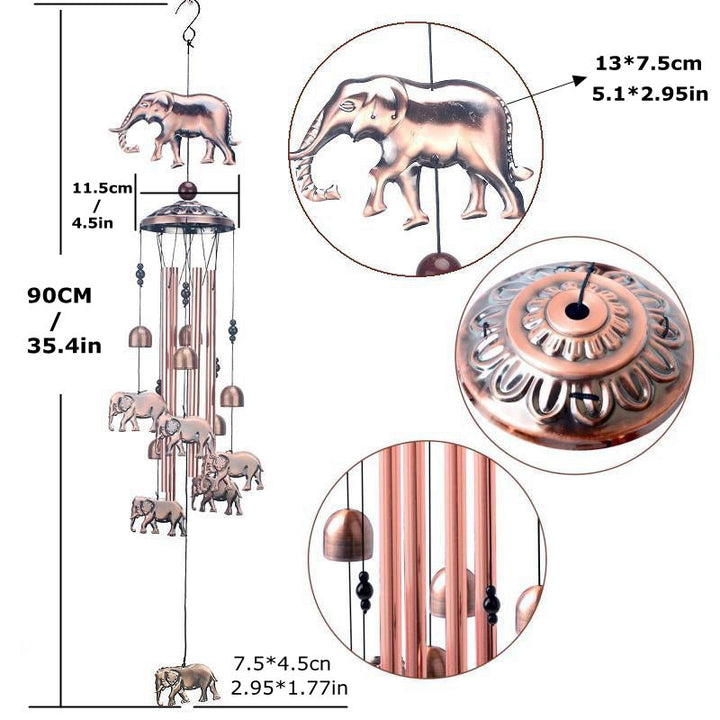 Unisex retro bronze animal figures on a wind chime, a unique outdoor decor element for garden enthusiasts
