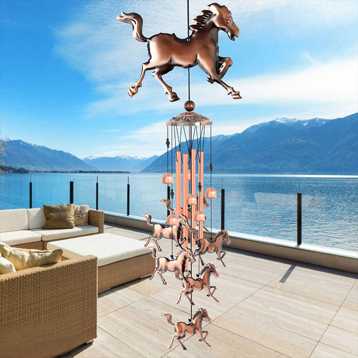 Handmade bronze wind chime with various animal figures, perfect for garden decoration, retro aesthetic