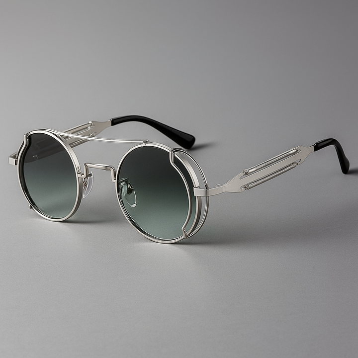 Unisex retro-modern shielded sunglasses with gradient lenses and a sleek metal frame, offering UV400 protection.