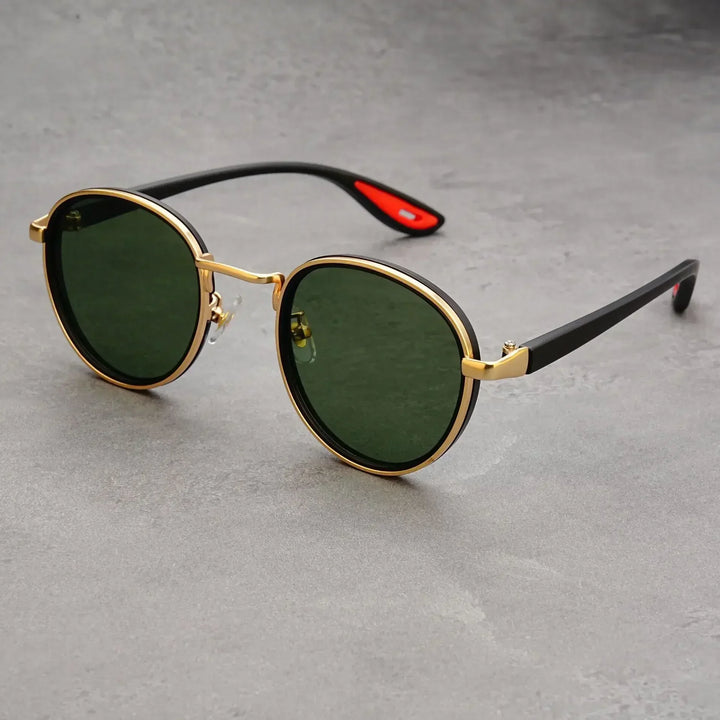 Stylish retro round sunglasses with slim metal frames and smoke-colored gradient lenses