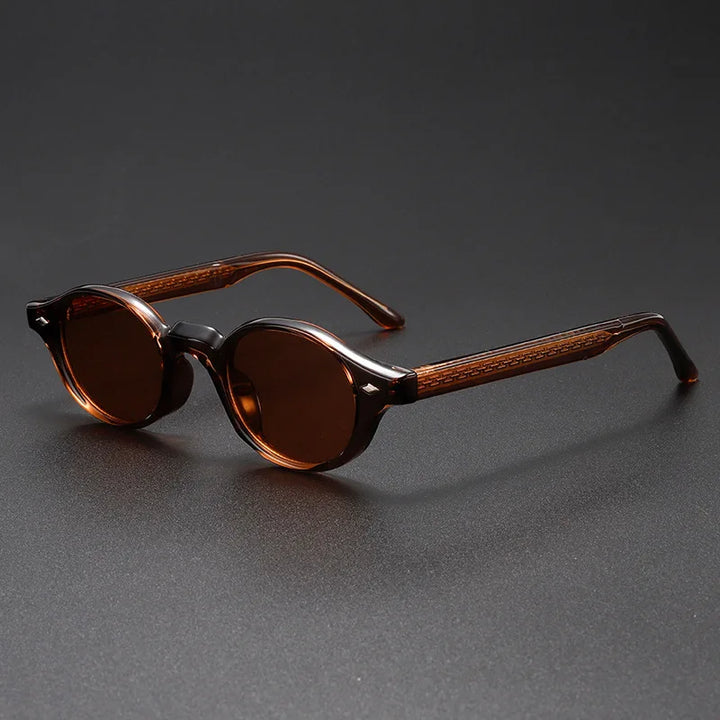 Amber frame retro round sunglasses, ideal for both men and women, with full UV protection.
