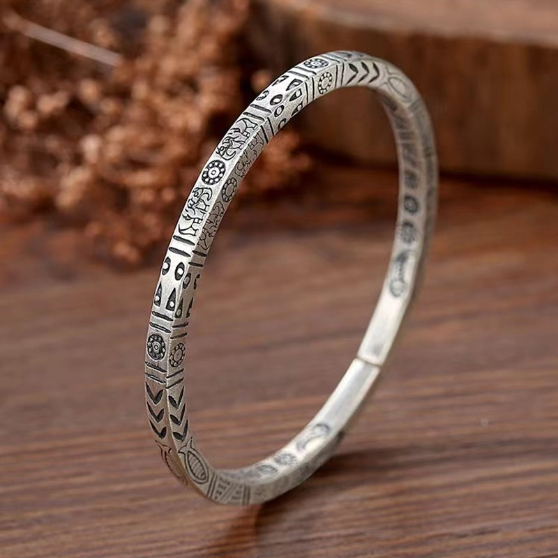 Unisex retro totem ethnic bangle bracelet, adjustable copper, vintage jewelry gift