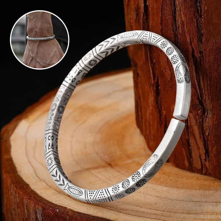 Gift-ready unisex ethnic totem bangle bracelet, made of antique-look adjustable copper