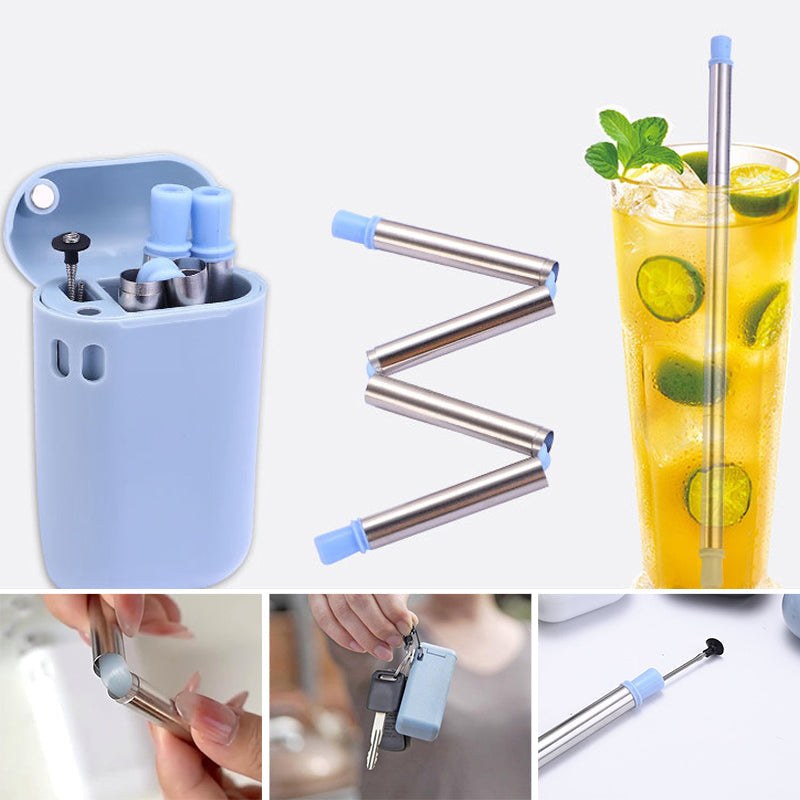 Unisex reusable stainless steel folding drinking straw, eco-friendly & portable, for travel or kitchen use.
