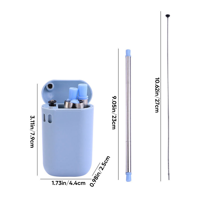 Portable stainless steel straw, reusable and folding, a compact and practical drinkware item.