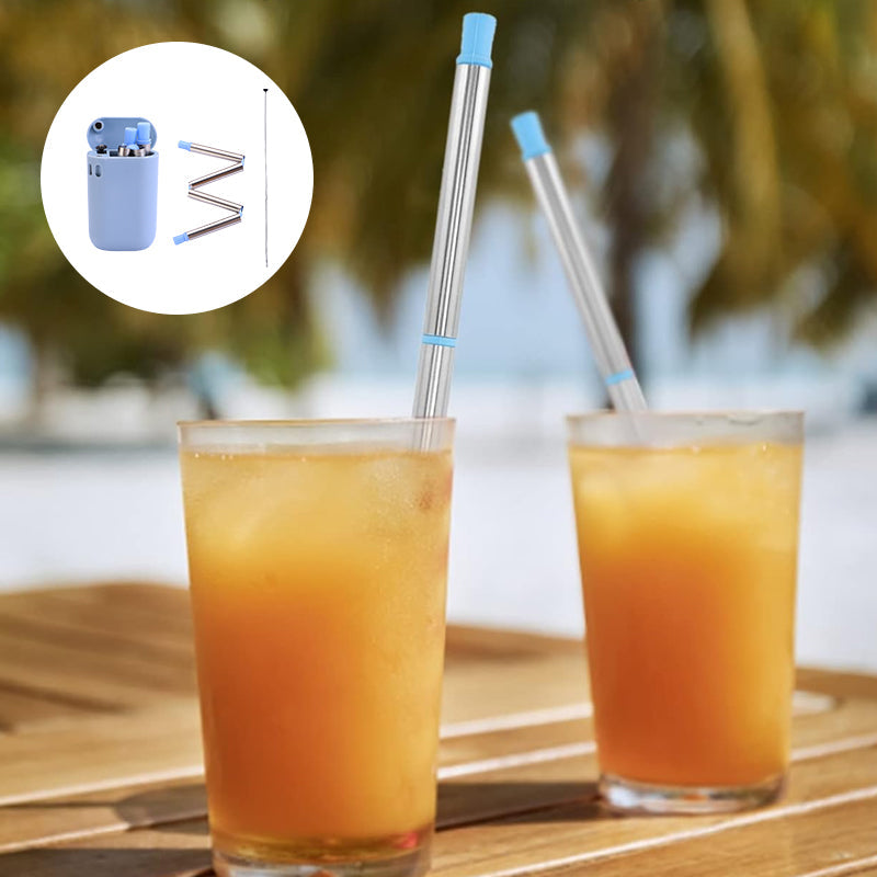 Collapsible stainless steel straw with cleaning brush, a sustainable and reusable drinkware solution.