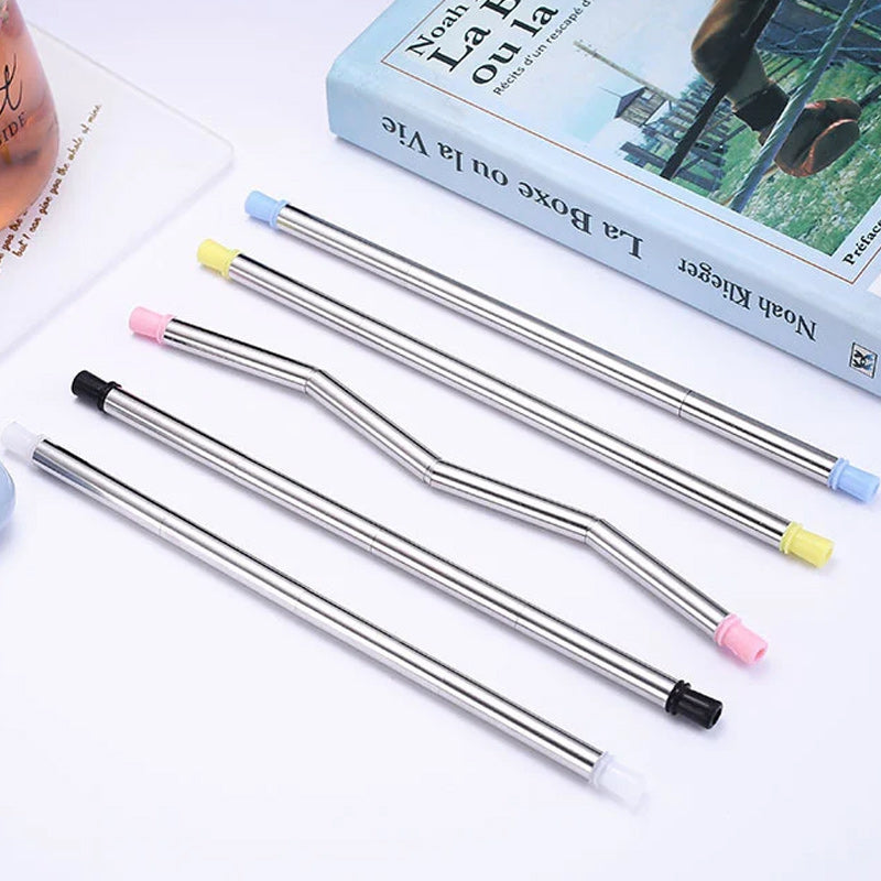 Portable folding drinking straw, stainless steel, perfect for travel and eco-conscious individuals, unisex.