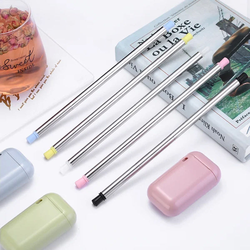 Eco-friendly stainless steel reusable straw, collapsible design for easy carrying, a sustainable gift.