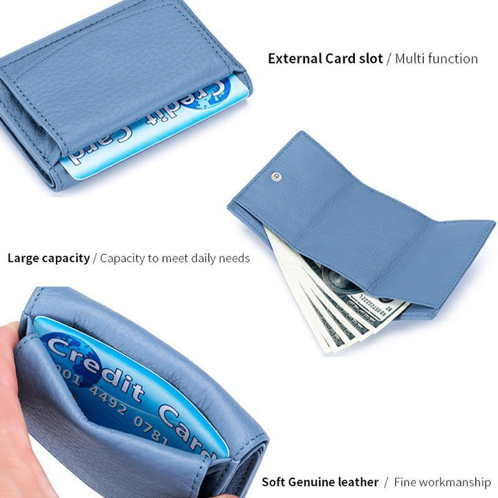 Compact PU leather mini wallet with coin purse, RFID protected, unisex travel accessory