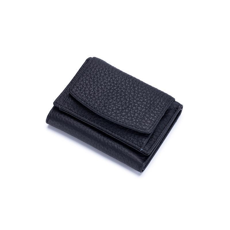 Open view of unisex RFID blocking mini wallet, showing card and coin compartments