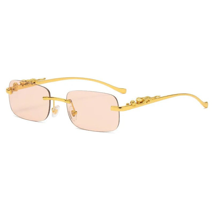 Gradient lens unisex rimless leopard head sunglasses, ideal for outdoor fashion & UV400 eye protection.