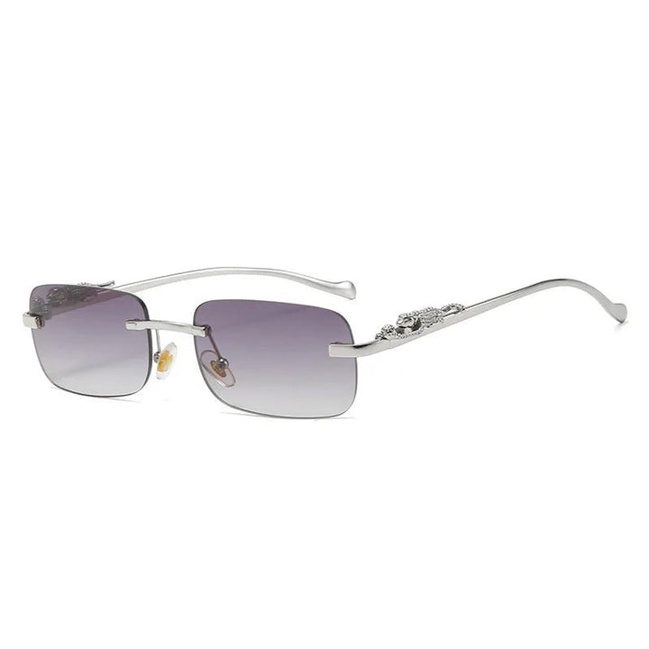 Trendy unisex rimless leopard head sunglasses featuring anti-reflective gradient lenses and UV400.
