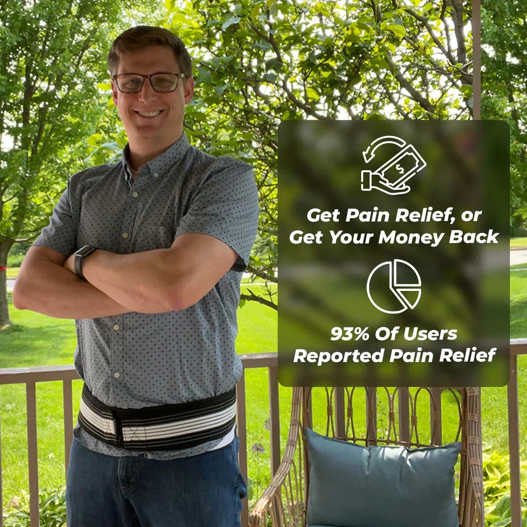 Therapeutic back support belt for sciatica, hip pain, sacroiliac joint stability & relief.