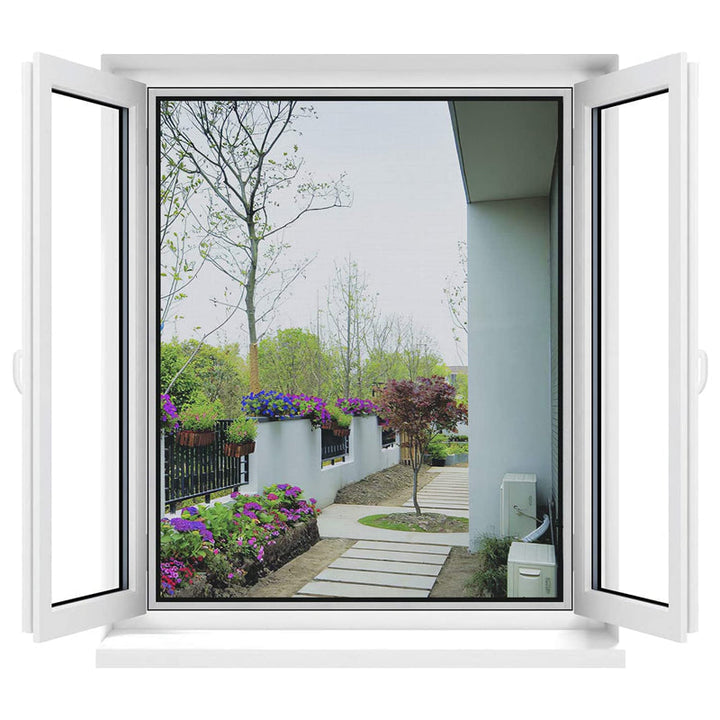 Before and after: window without and with unisex anti-mosquito self-adhesive screen installed