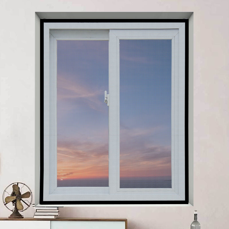 Breathable mesh of self-adhesive window screen showing airflow, essential for summer comfort, mosquito net