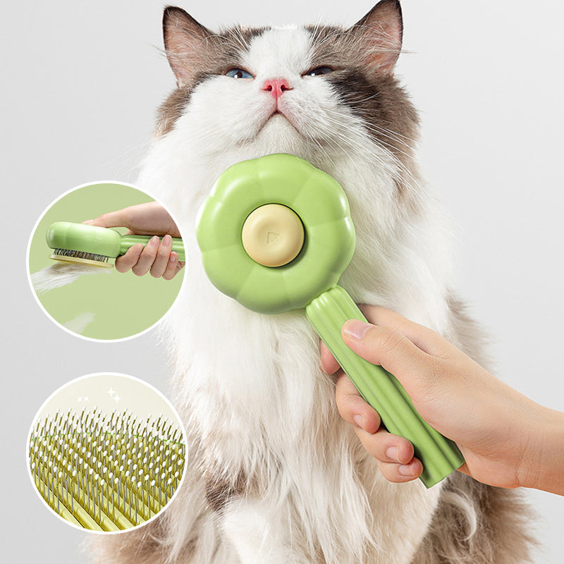 Unisex Self-Cleaning Pet Grooming Brush for dogs and cats, effective deshedding tool with massage function