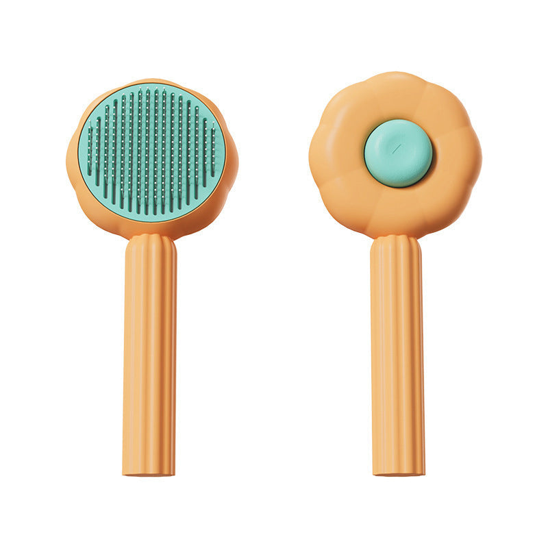Detailed shot of collected pet hair on the Self-Cleaning Brush, ready for quick and hygienic disposal
